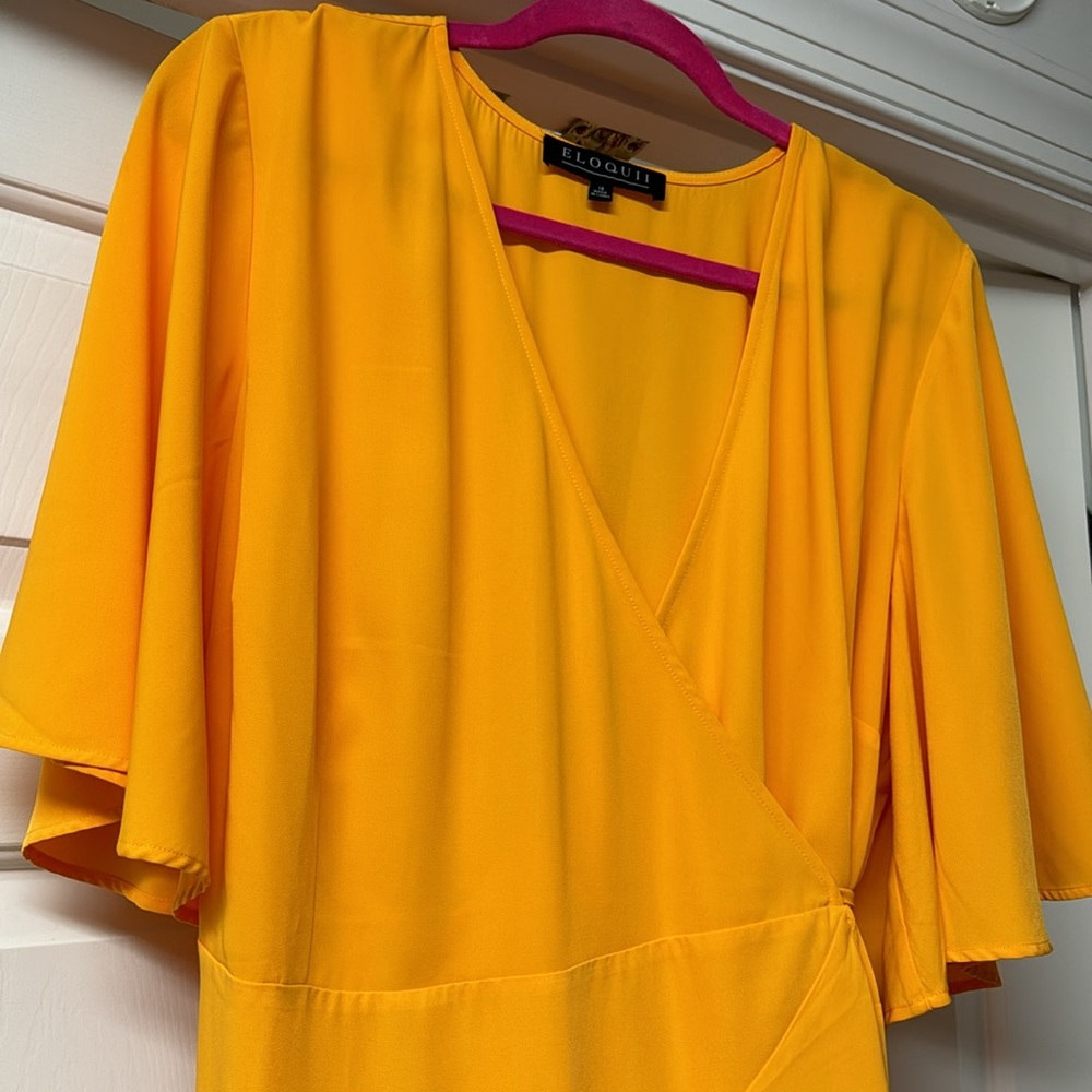 ELOQUII Yellow Wrap Dress-Size 18 - Picture 2 of 4